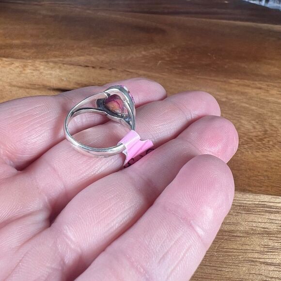 Triangle Pink Kingman Turquoise Ring Solid Sterling Silver Ring - Sz 7.5 - Picture 5 of 5
